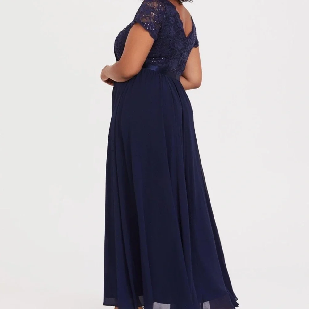 Torrid Special Occasion Gown Navy Sequin & Lace Chiffon - Picture 2 of 9